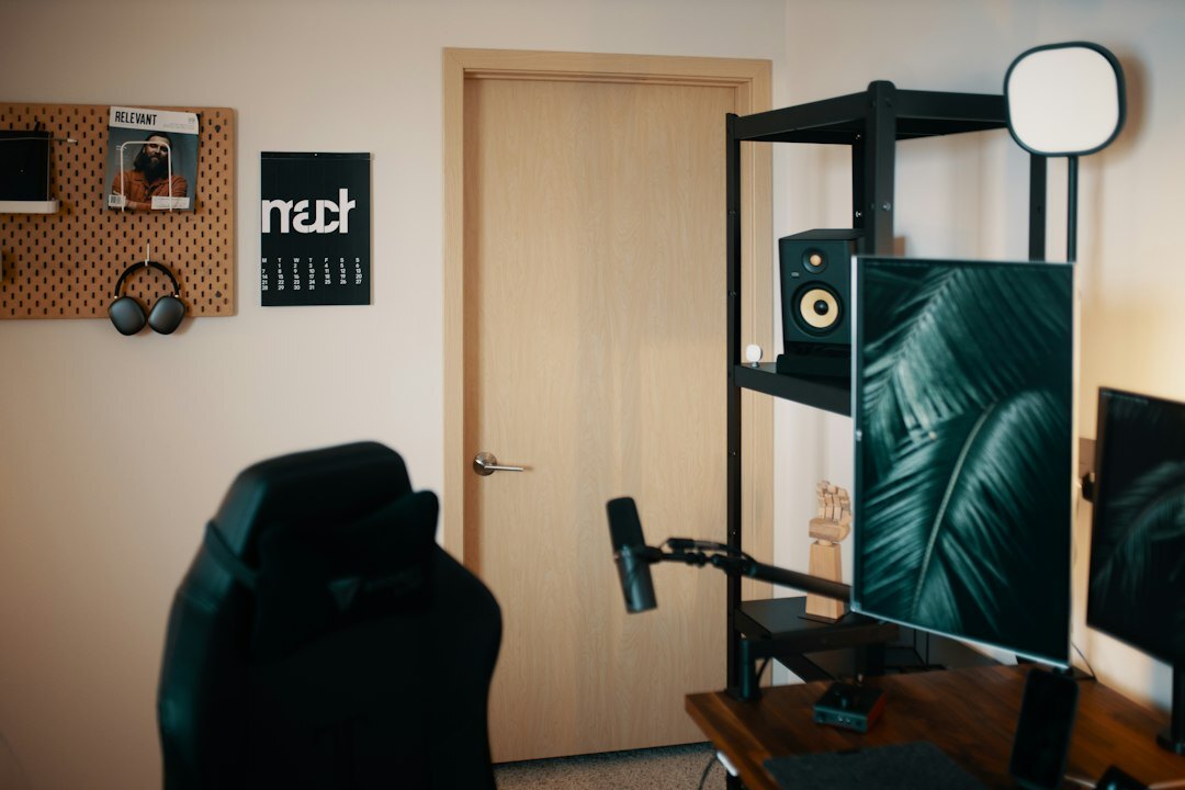 Modern media office reception with glass walls